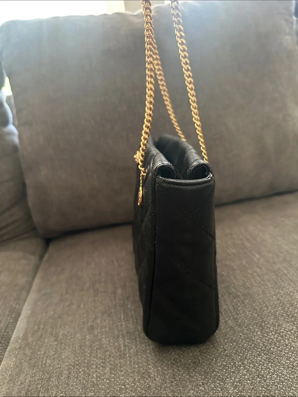 Tory Burch Black Quilted Shoulder Bag with Gold Chain
